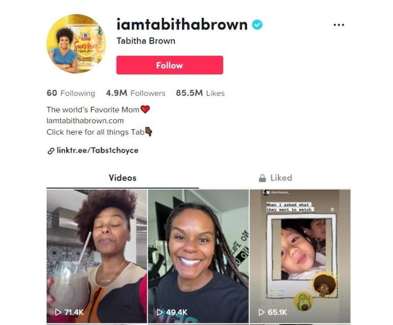 Black influencer on TikTok Tabitha Brown